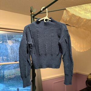 Women's Blue Textured Knit Turtleneck